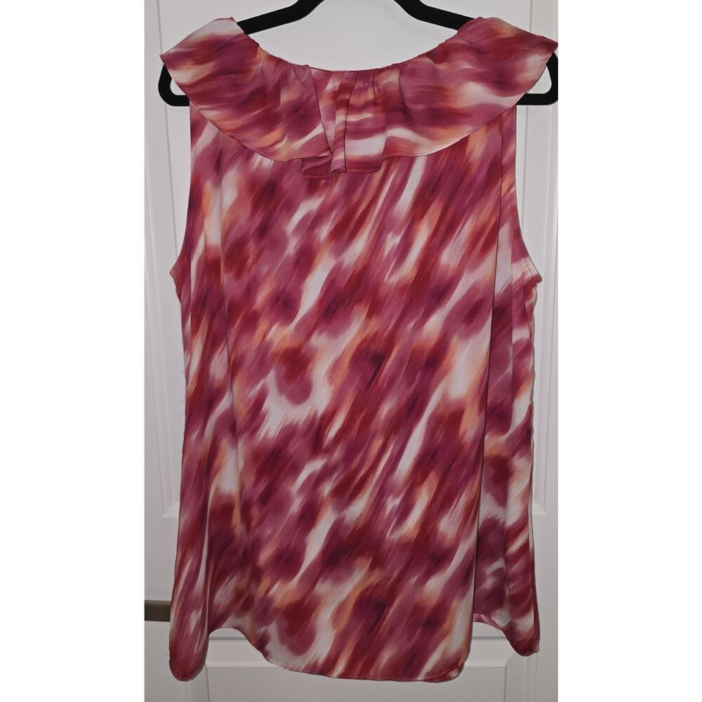 Anne Klein Women’s Size XL Tank Top Red Multicolored Round Neck Ruffle - Picture 4 of 6